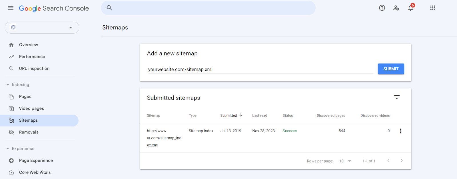 GSC - Sitemap Submission Success Confirmation Screenshot