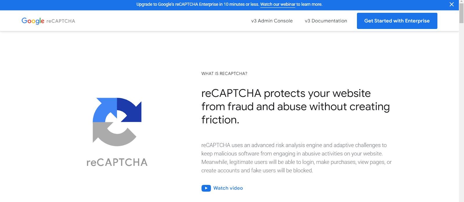 reCAPTCHA web page screenshot